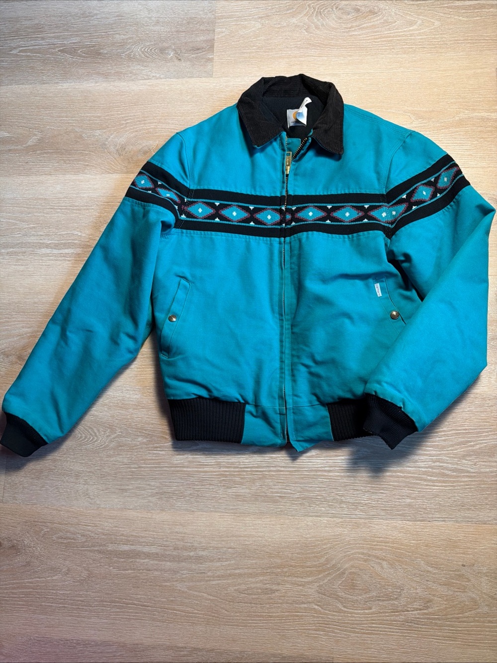 Vintage 93 Y2K Carhartt JQ041 Southwest Aztec Santa Fe Jacket Teal Duck Canvas M